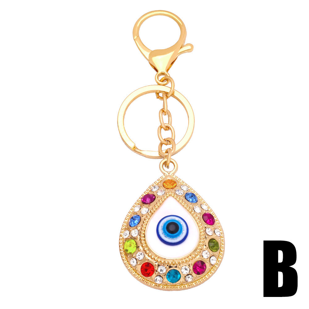Wholesale Colorful Rhinestone Devil Eye Metal Keychain